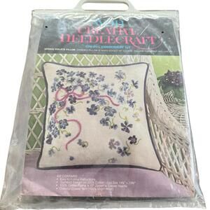 Avon Needlecraft Pillow Kit Crewel Embroidery Spring Violets 14” X 14”
